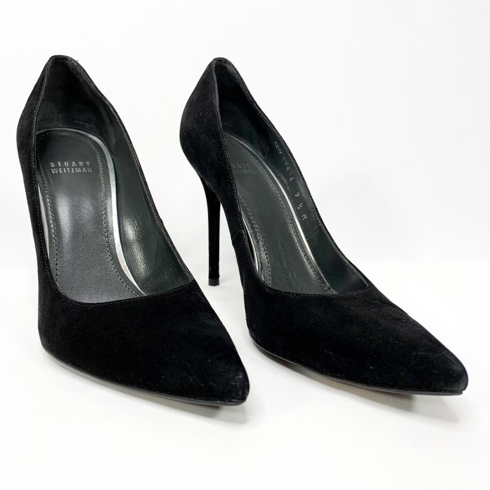 STUART WEITZMAN Nouveau Black Suede Pointed Pumps - Picture 2 of 8